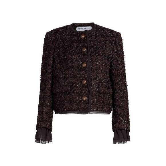 NEW VERONICA BEARD audrina metallic tweed jacket in dark currant - Picture 7 of 8